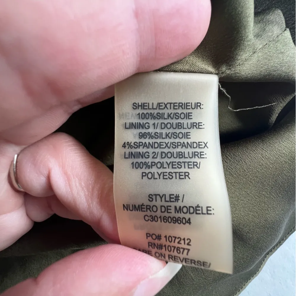 Alice & Olivia Josie 100% Silk Blouson dress small olive green - Image 13