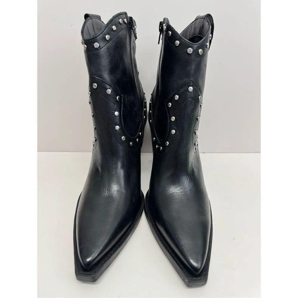 Arezzo Boots Size 10B Black Leather Block Heel Studded Booties Side Zip NEW Black - Image 4