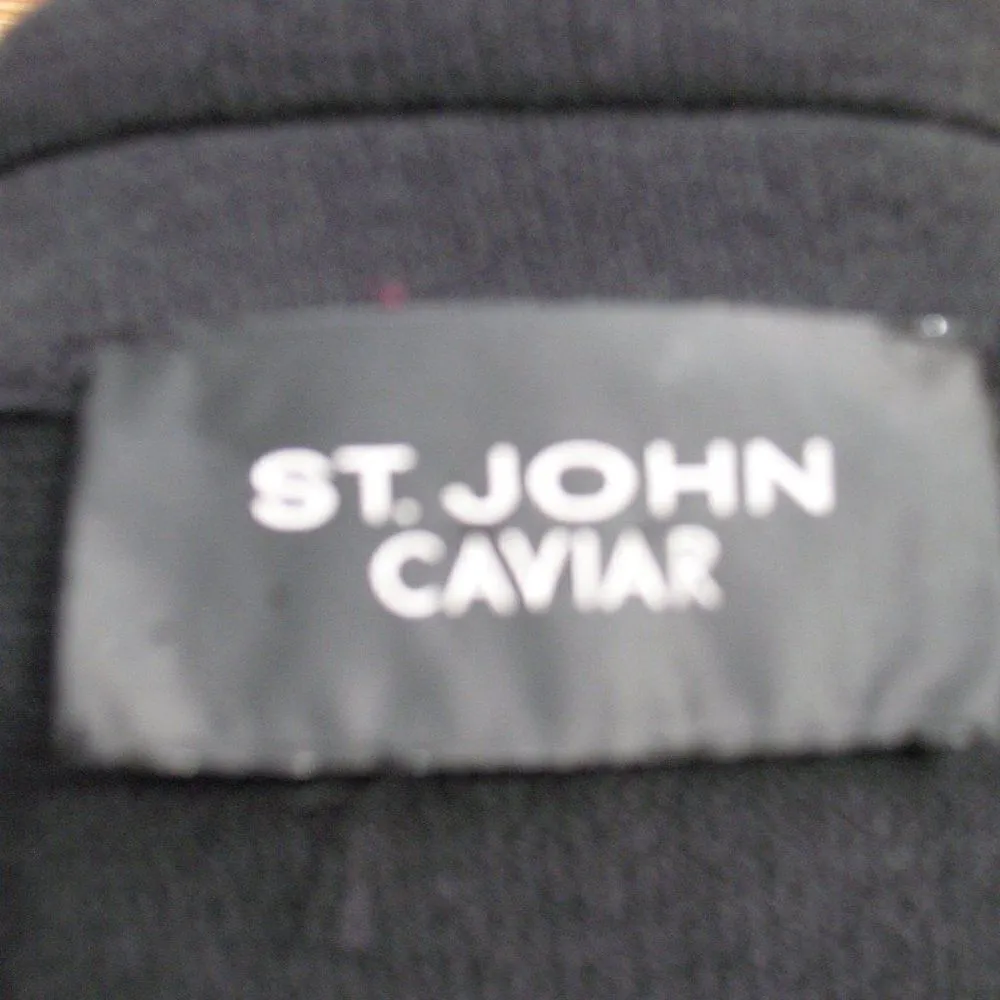 St John Caviar Black Knit Wool Blend Belted Coat - Image 9