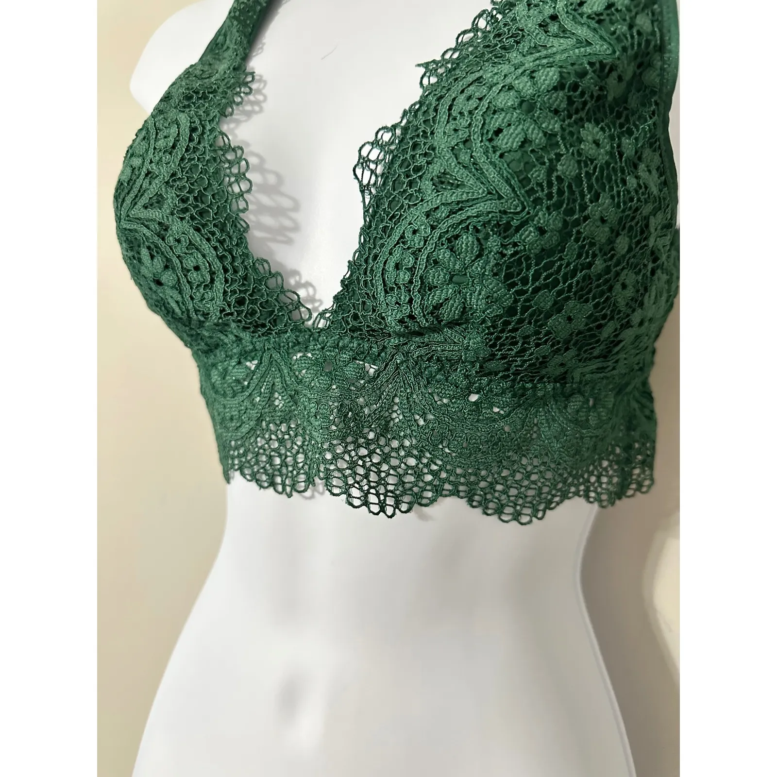 Victoria's Secret Green Lace Bralette Crop Top Bra Padded Wireless Size S - Image 3