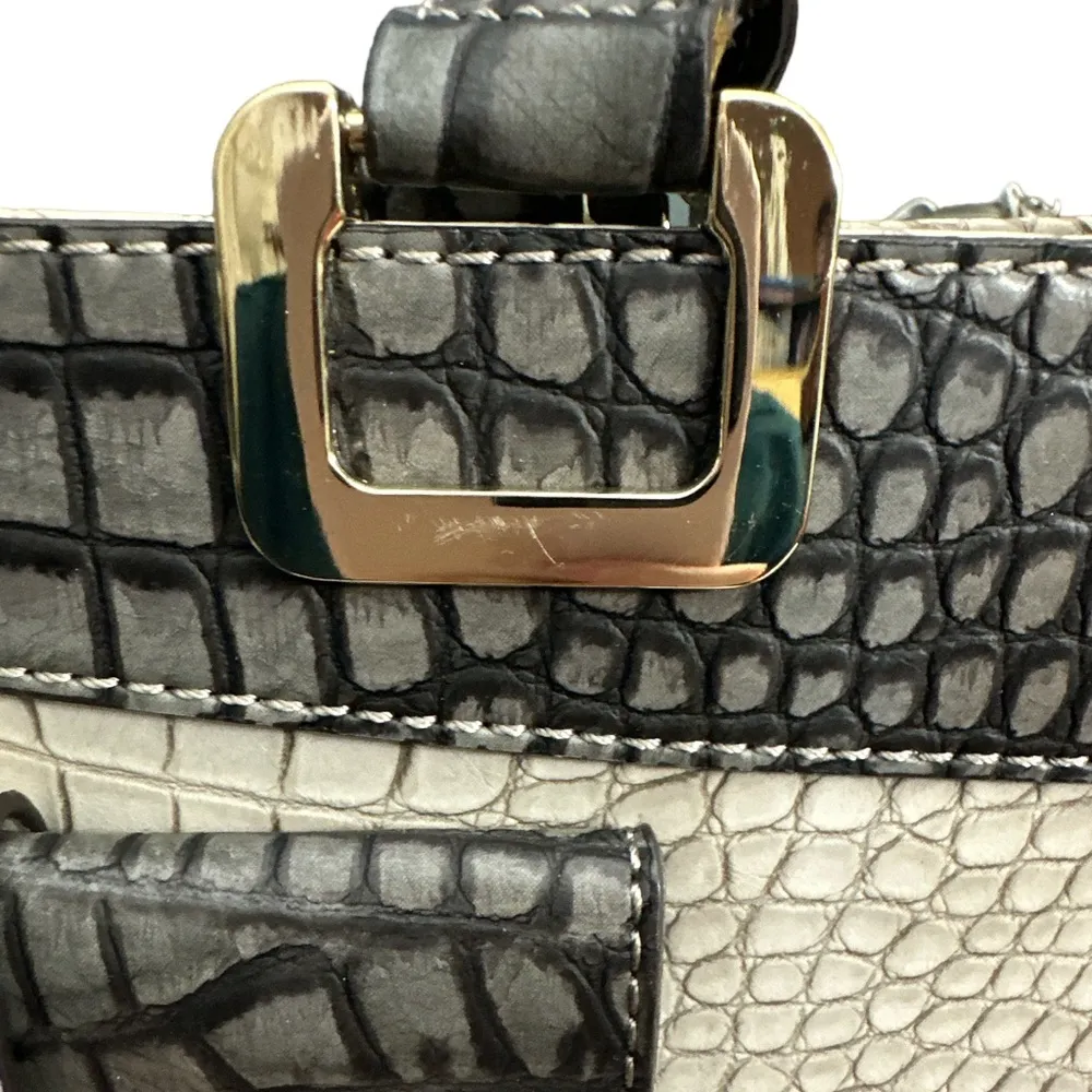 Guess Rhonda Croc Tote Bag Laptop Work Bag Ivory Gray And Mustard - Image 7