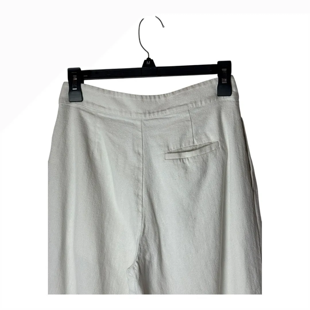 Oak + Fort Pants Women 4 Ivory Linen‎ Blend Pleated Crossover High Waist Preppy - Image 4