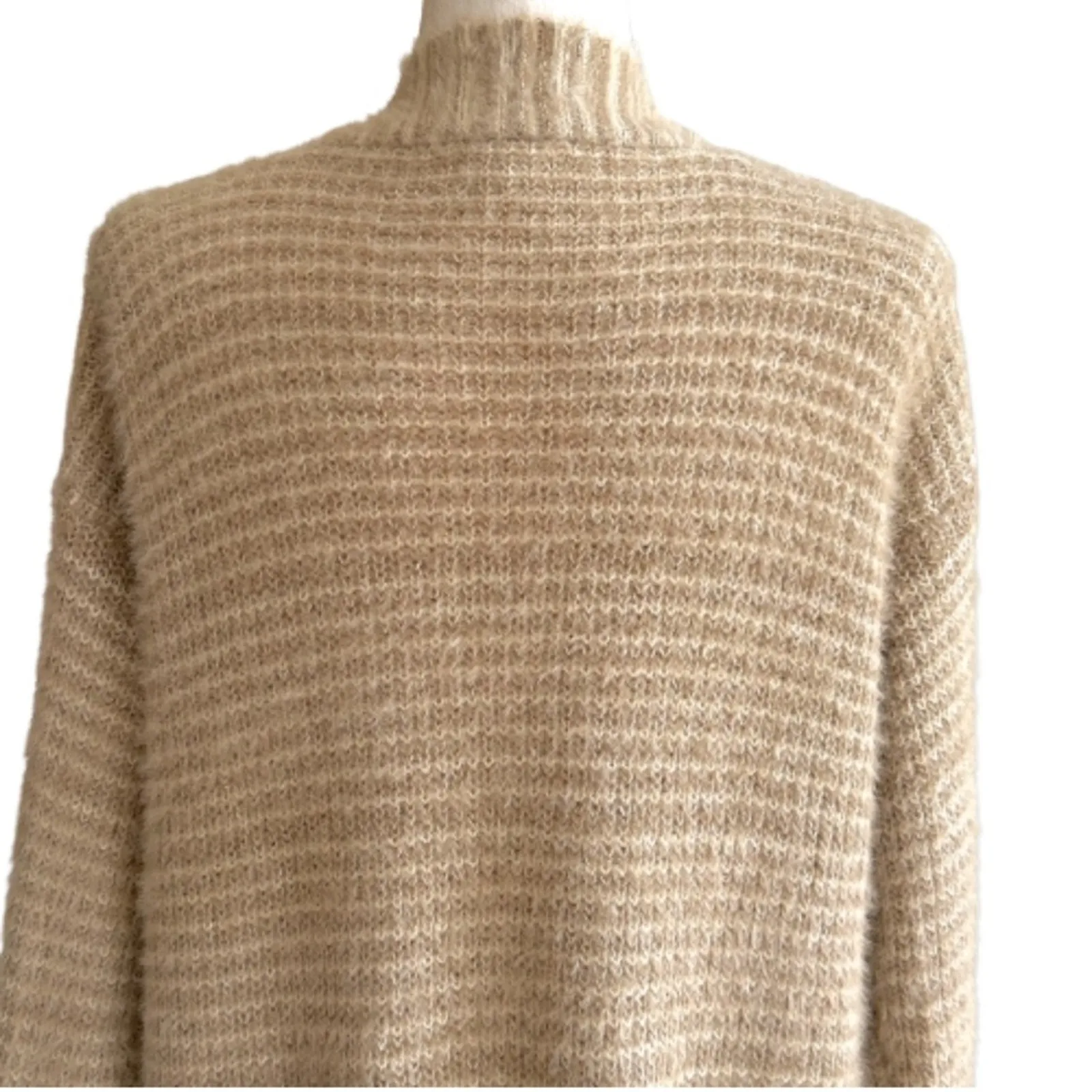 Debut Cardigan Sweater Taupe Cream Stripe Open Front Eyelash Soft Sweater Small - Image 6