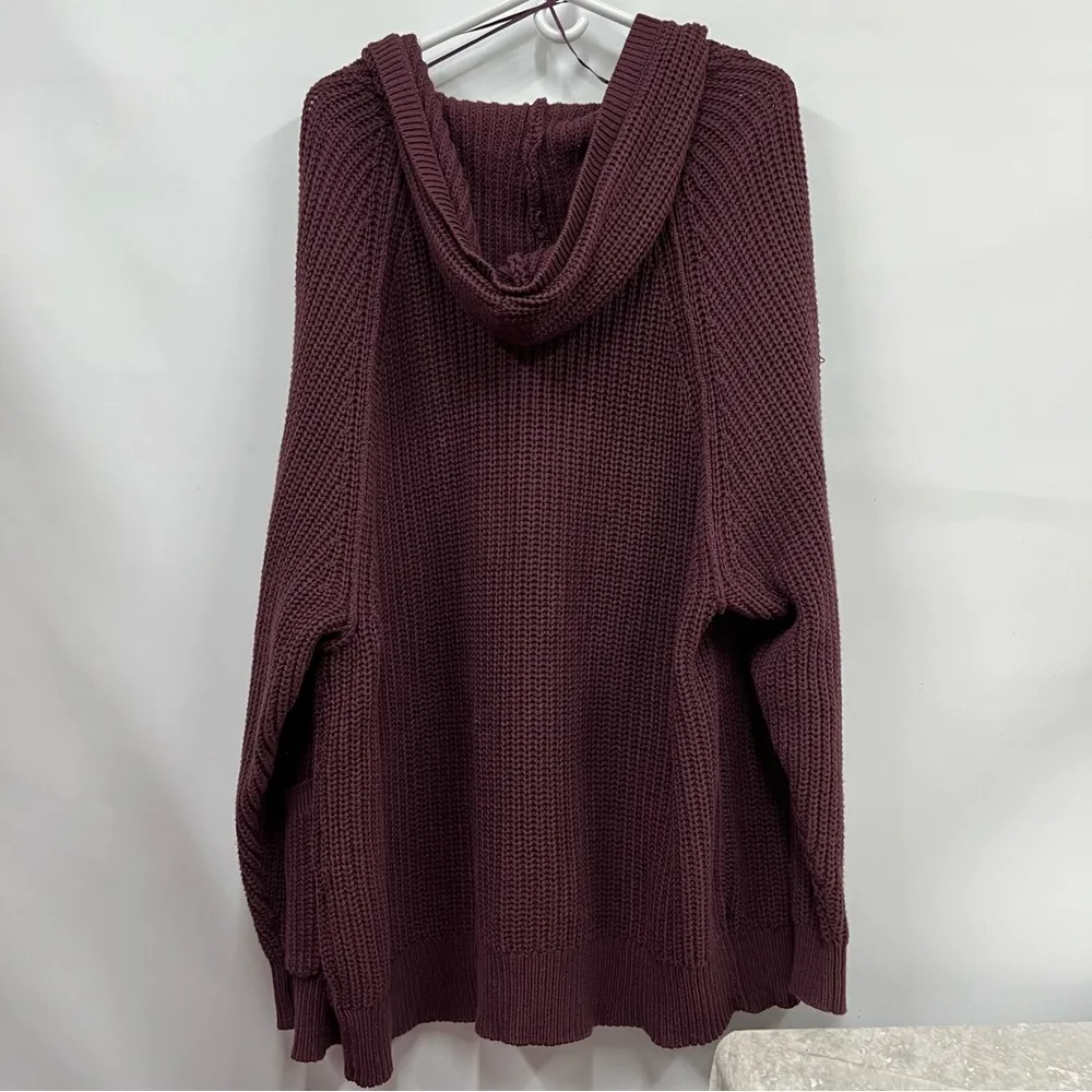 Burgundy knit hooded open cardigan xl sweater w/pockets - Image 2