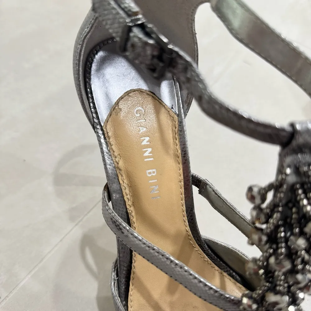 Gianni Bini Silver Heels with Beaded Embellishment and Ankle Straps - Image 6