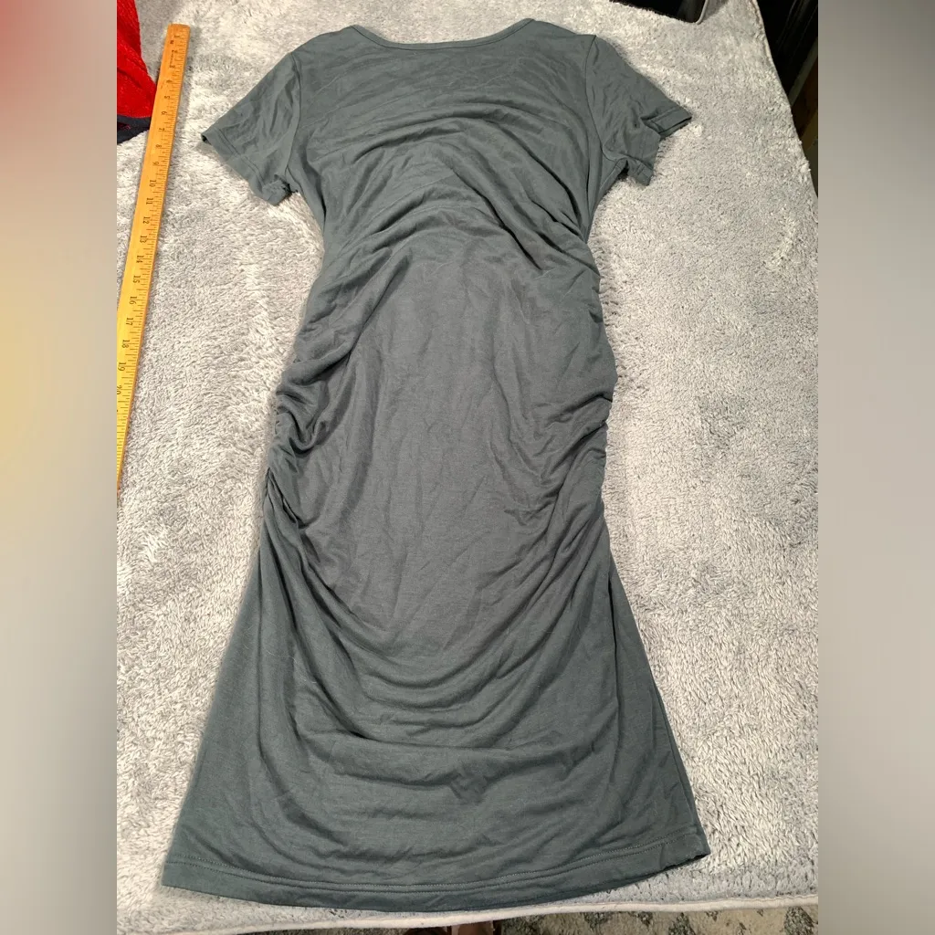 Quince tencel jersey maternity ruched dress dark olive medium - Image 8