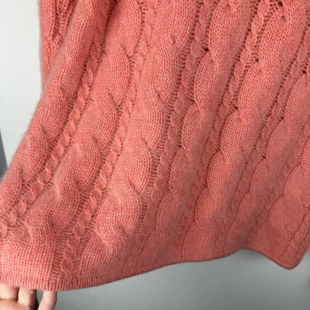 Katherine Kelly Cable Knit Cashmere Sweater Sz Large Turtleneck Peach Pink - Image 14