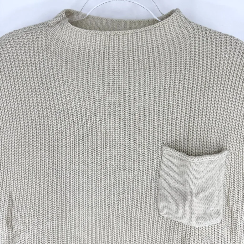 Shaker Knit Sweater Vest with Chest Pocket Beige Size Medium Tan - Image 2