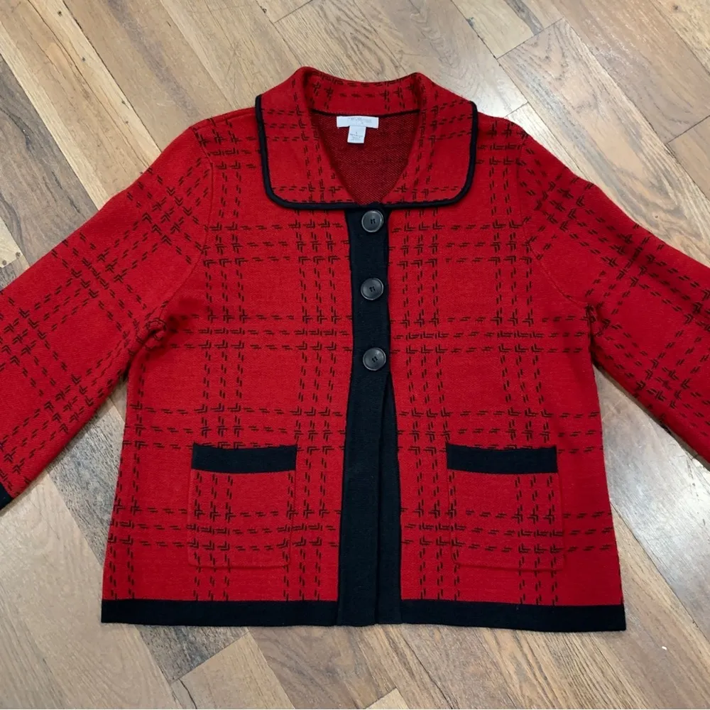 Mercer Street Studio Red Black Button Cardigan Sweater Size Large - Image 7