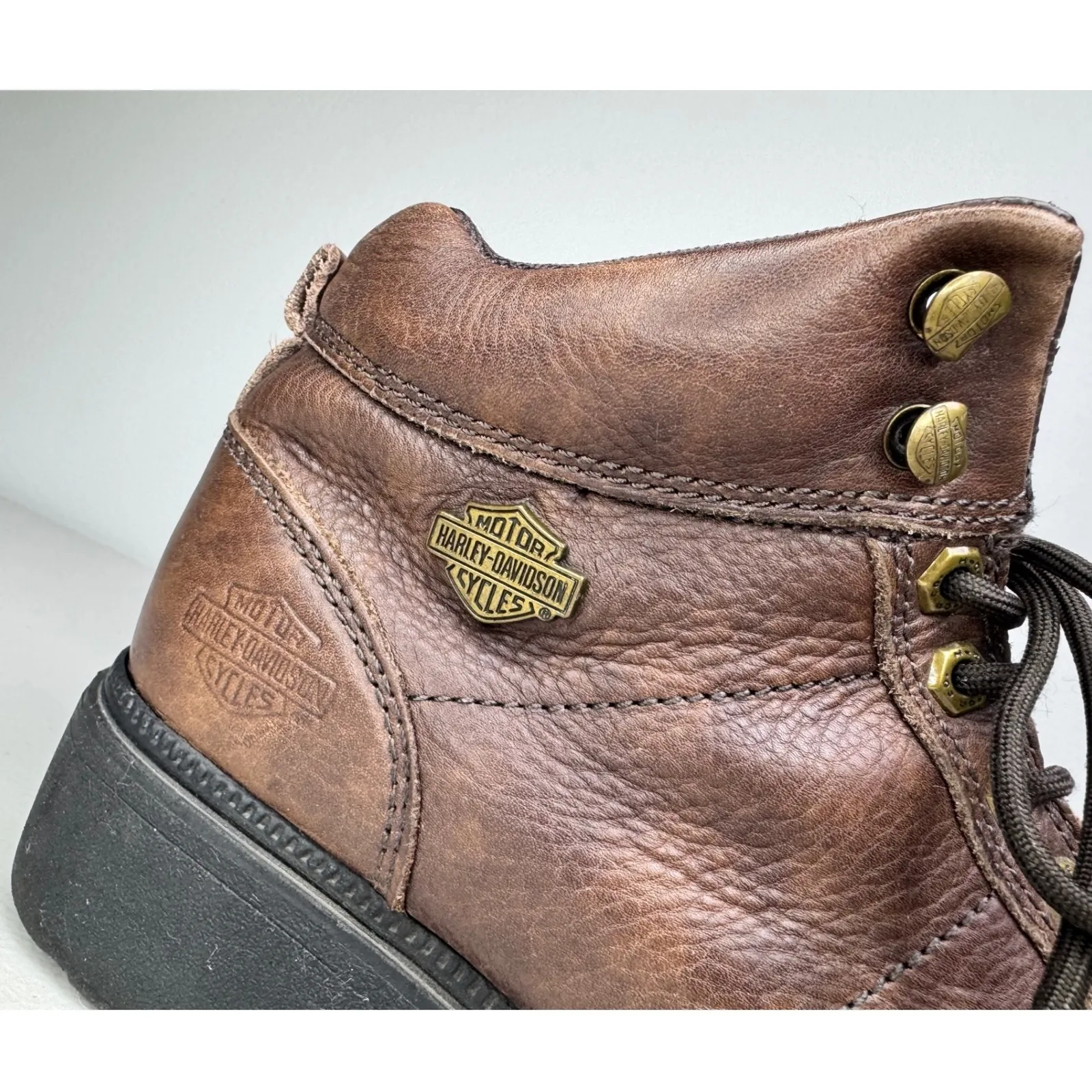 Harley Davidson Brown Leather Boots Vintage Motorcycle Biker Riding Chunky Heel Size 9.5 - Image 5