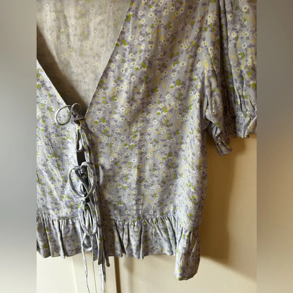 Sophie Rue Women’s NWOT Front Tie Puff‎ Short Sleeve Floral Cottage Size S - Image 6
