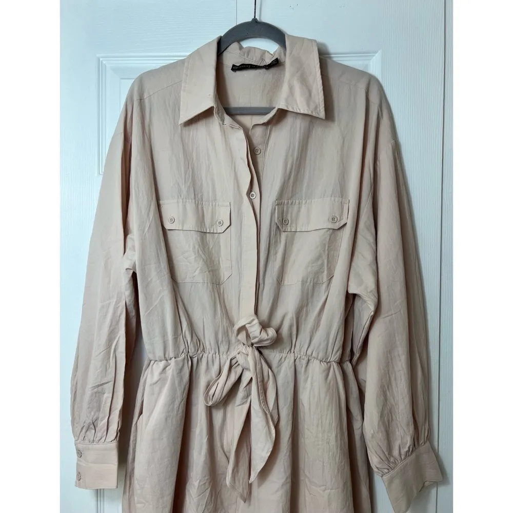 Fashion to Figure Beige Utility Tie Front Cotton Long Sleeve Romper Size 1X - Image 10