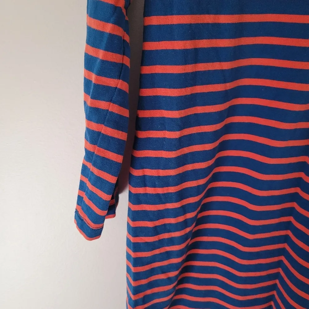 Joie Winberry Navy and Orange Striped Long Sleeve T-Shirt Dress - Image 3