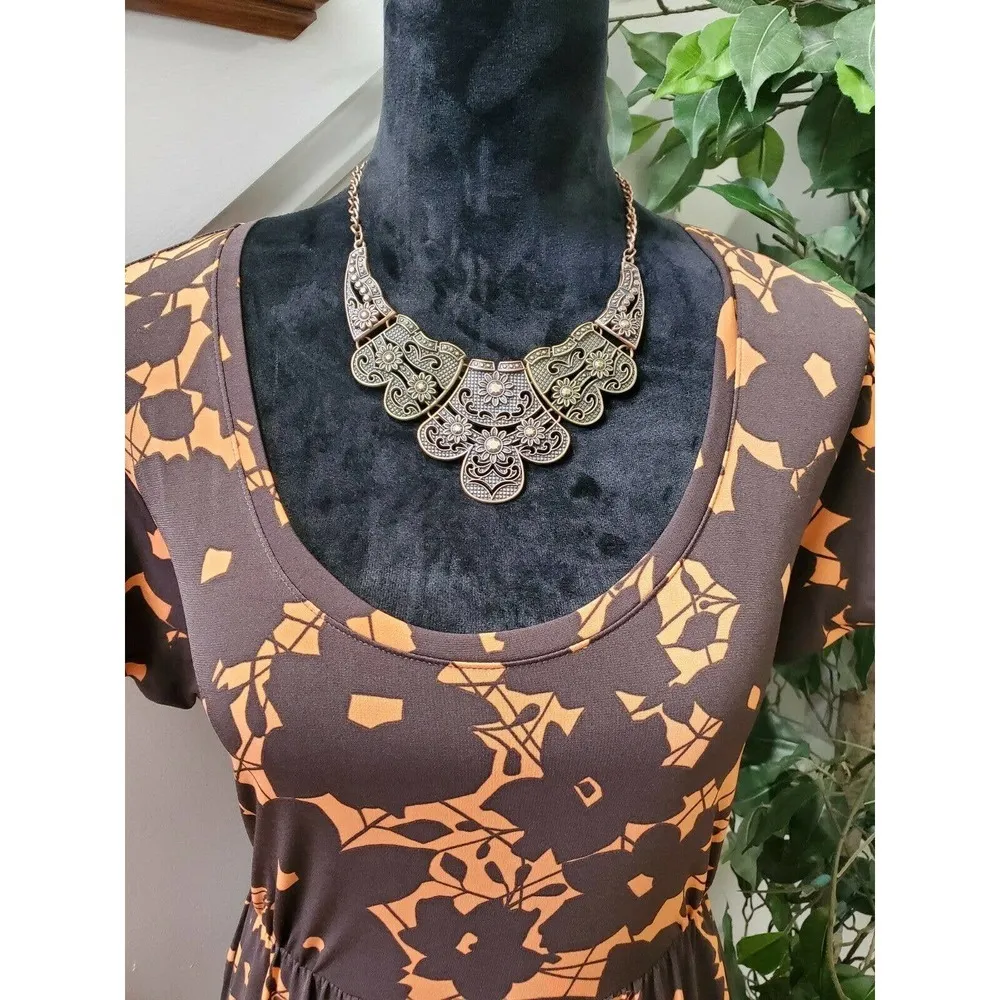 APT.9 Women's Brown Polyester Round Neck Short Sleeve Knee Length Dress Size XL - Image 2