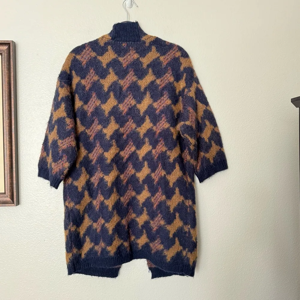 Lucky Brand Wool Blend Boho Longline lona Cardigan Brown/Navy Size Small - Image 6