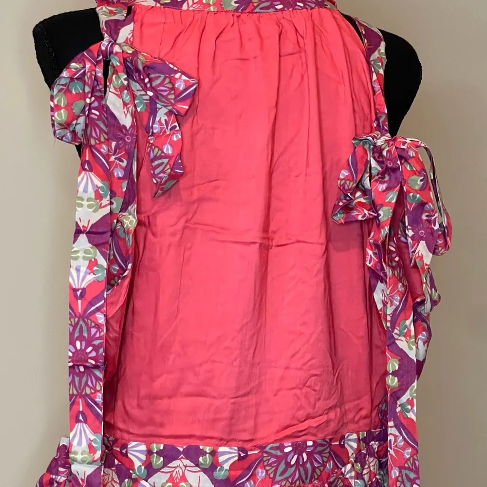 NWT Free People Coral Tides High Neck Floral Romper, Hollyhock Combo, Sz Large - Image 7