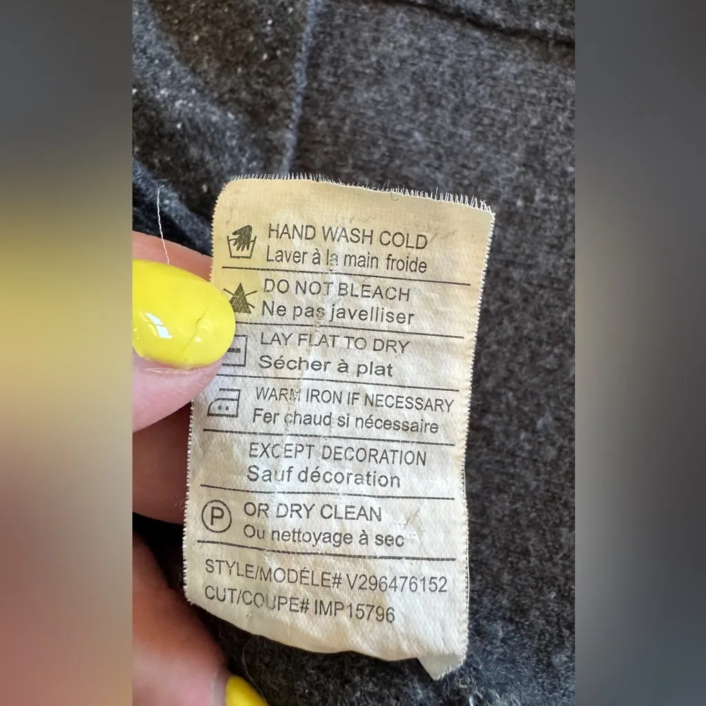 VINCE Open Front Yak & Wool Lambskin Leather-Trimmed Cardigan gray medium FLAWED - Image 5