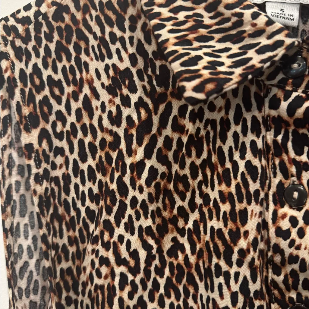 Emma & Michele Leopard Print Maxi Shirt Dress | Soft Rayon | Safari Chic Size S - Image 4
