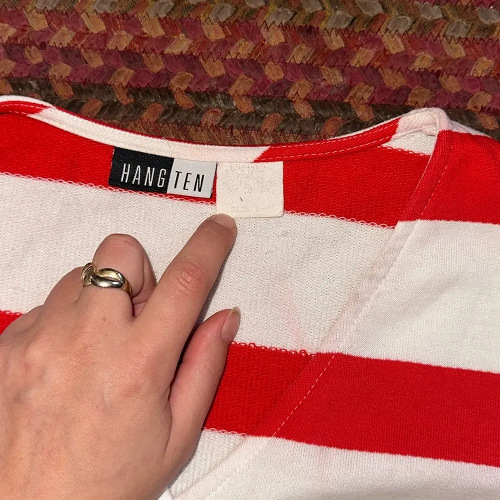 VTG RED WHITE BLUE STRIPE BUTTON FRONT CARDIGAN PATRIOTIC AMERICAN Size L - Image 6