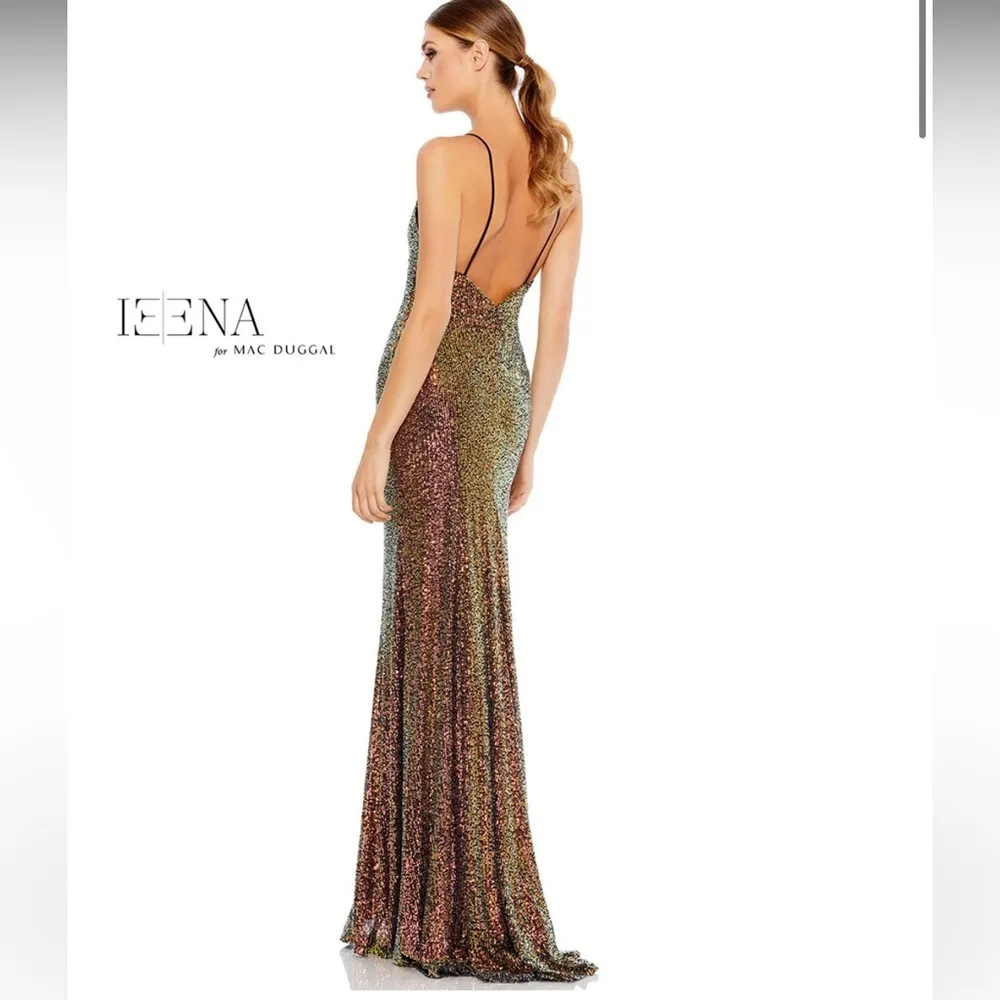 06 Mac Duggal IEENA  Sequined Gown Formal Evening Maxi Dress Iridescent Size 14 - Image 2