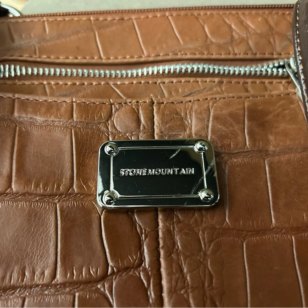 Stone Mountain Brown Leather Satchel with Crocodile Pattern and Silver Accents - Image 7