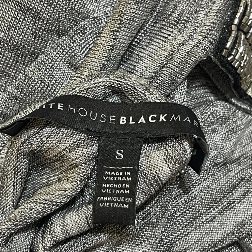 White House Black Market Dress Cocktail S Small Grey Beaded Cold Shoulder Party - Image 6