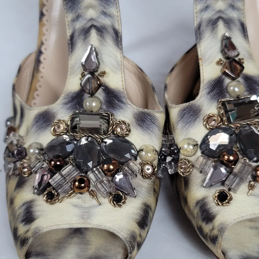 Oscar De La Renta Crystal Embellished Animal Print Platform Sandals 40 - Image 4