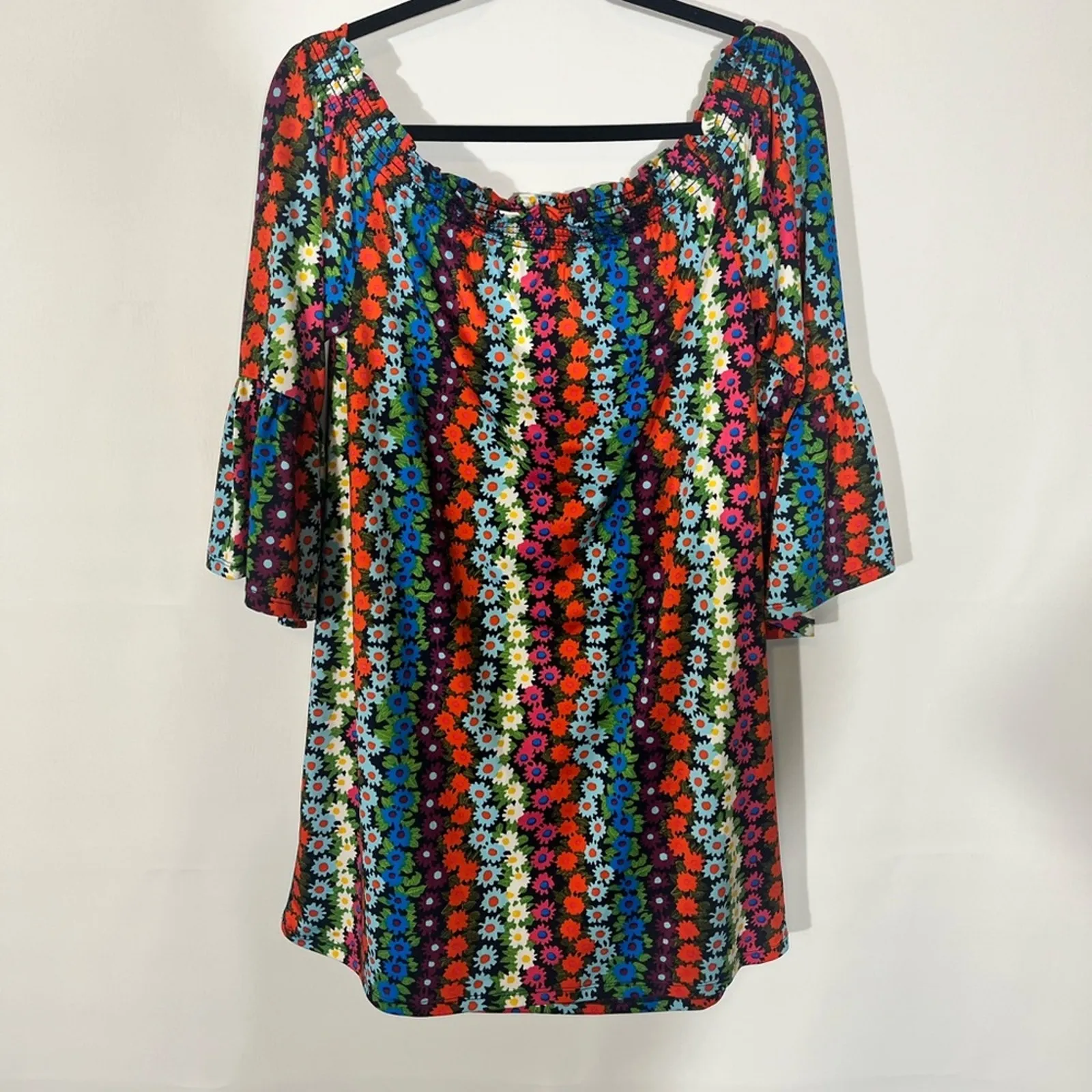Trina Turk Multi Color Floral Off‎ Shoulder Tunic/Dress Size Large - Image 2