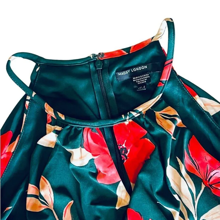 Maggy London Floral CROPPED JUMPSUIT Women's 4 Hawaiian Print Green Pink NWOT - Image 7