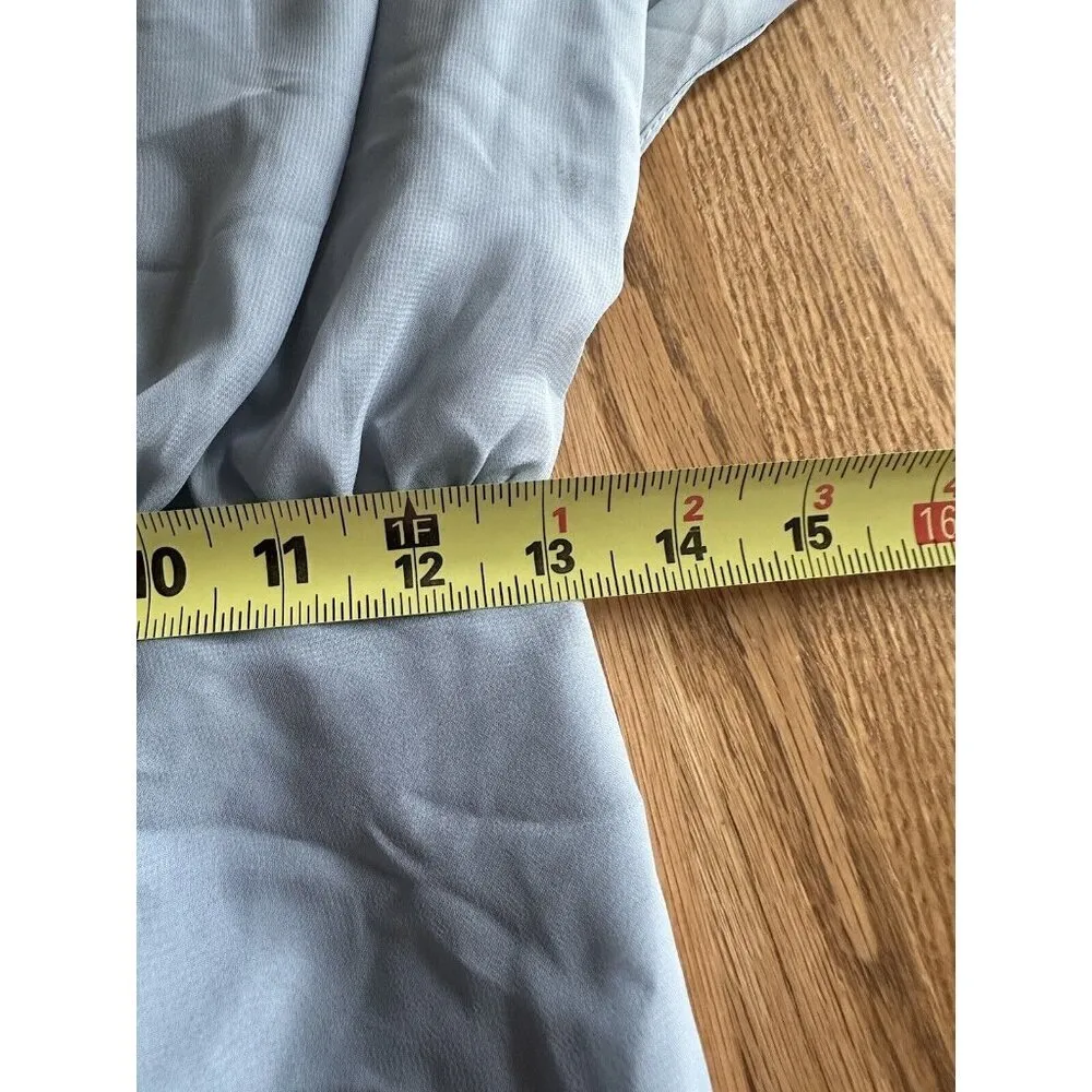 JJ'S HOUSE SIZE XS DUSTY BLUE EMPIRE WAIST BRIDESMAID GOWN FLUTTER SLEEVE NWT - Image 14