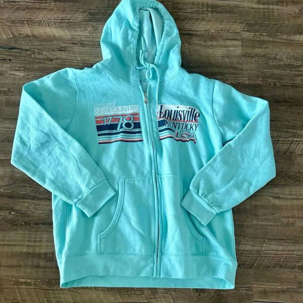 New Agenda By Perrin Size Medium Teal Women’s Kentucky Horses Zip Up Sweatshirt Blue - Image 2
