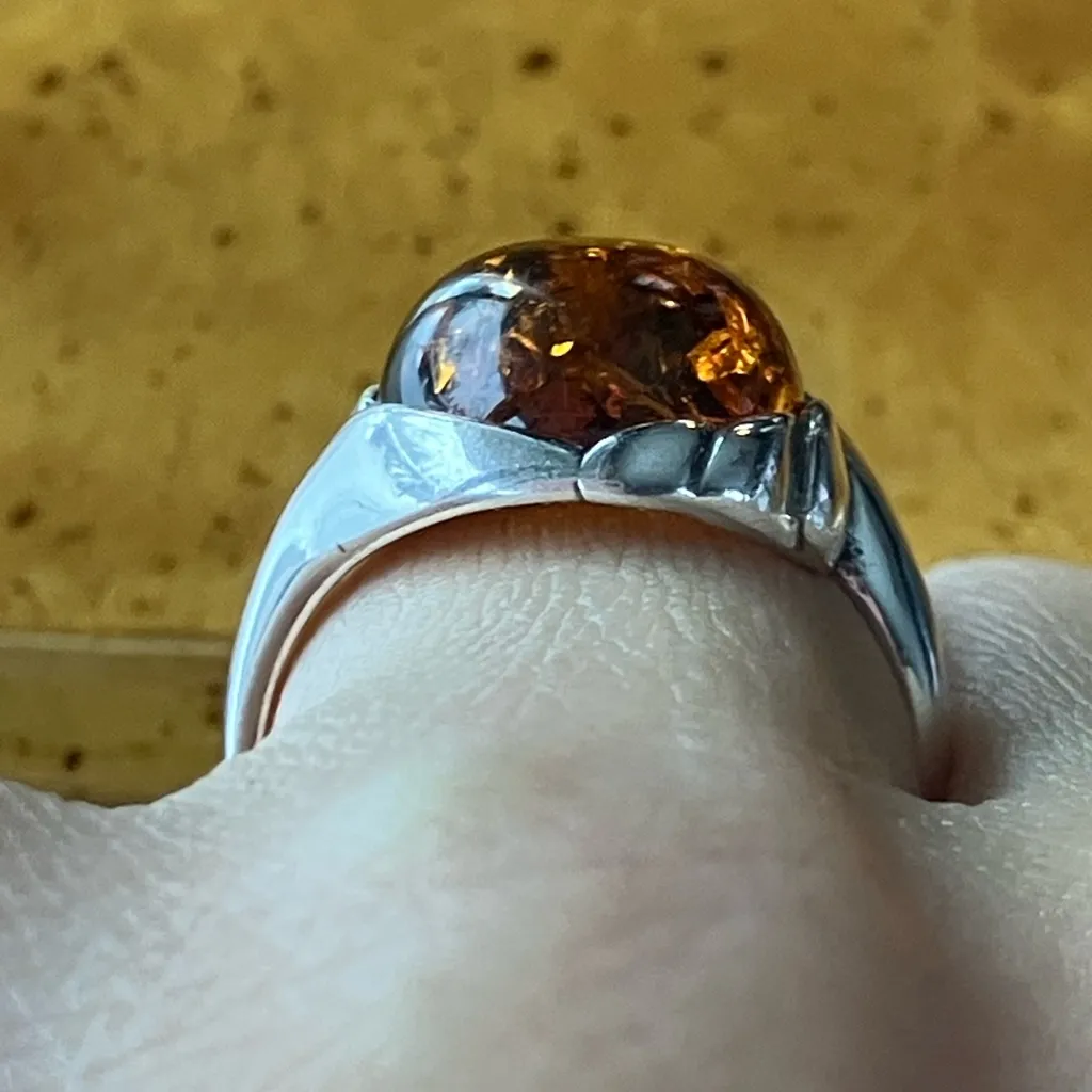 Natural Amber Sterling Silver Ring Size 8 - Image 2