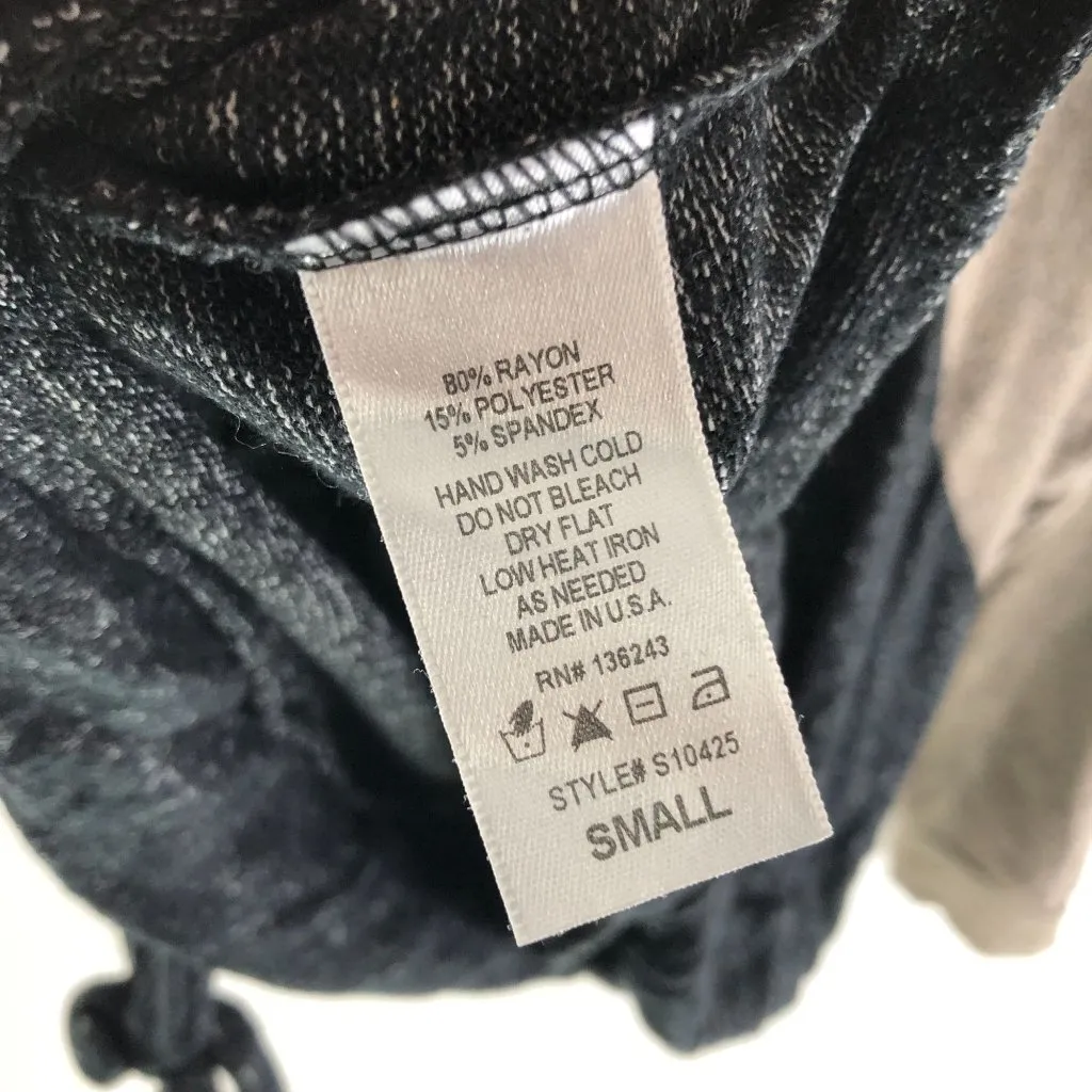 Vintage Havana Colorblock Long Sleeve Drawstring Hem Knit Top Gray Black S - Image 4