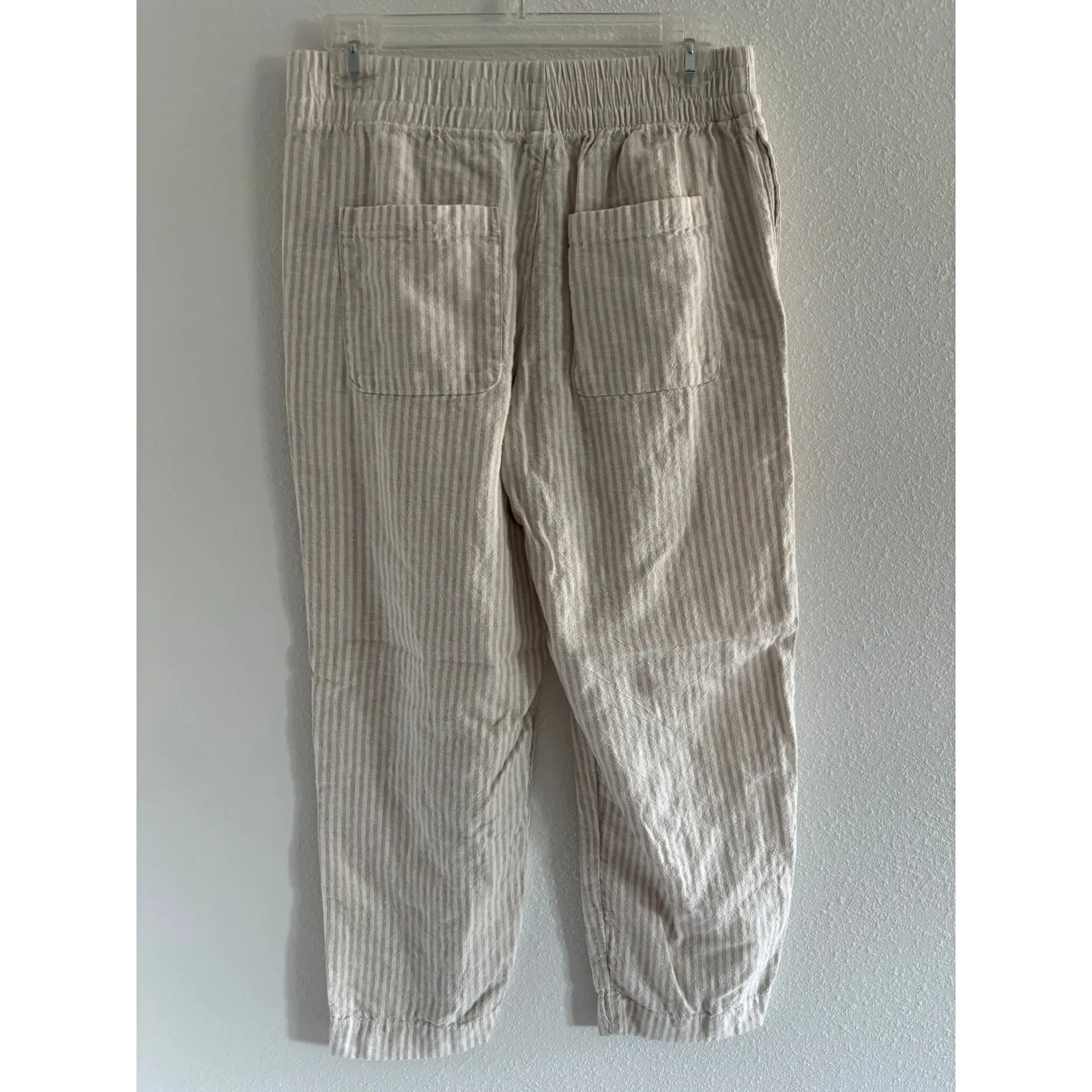 Old Navy Pants Womens Sm White Tan Stripe Straight Linen Blend Coastal Beachy - Image 2