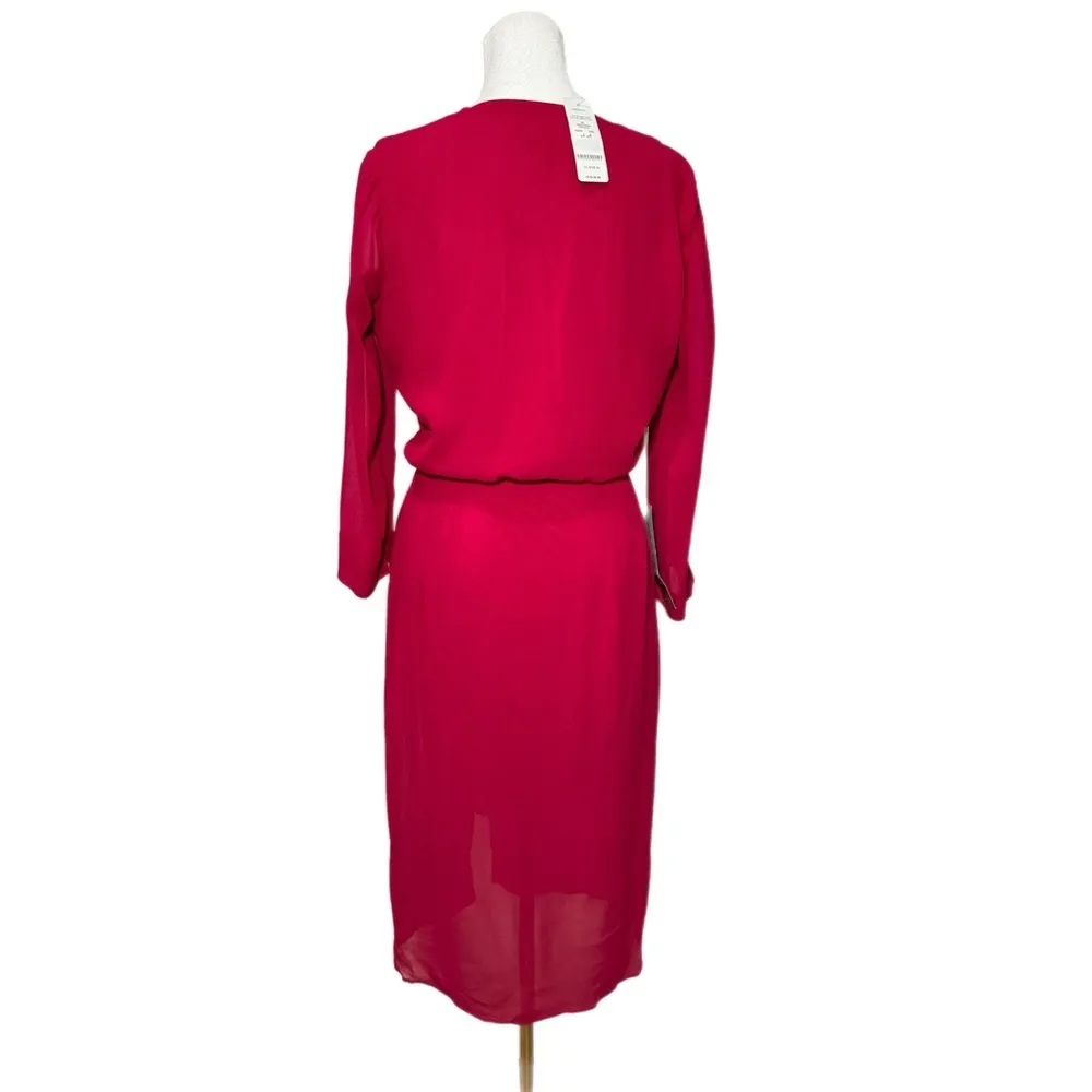 NWT Bebe Womens Raspberry Pink Chiffon Faux Wrap Midi Dress 3/4 Sleeve Size 4 - Image 6