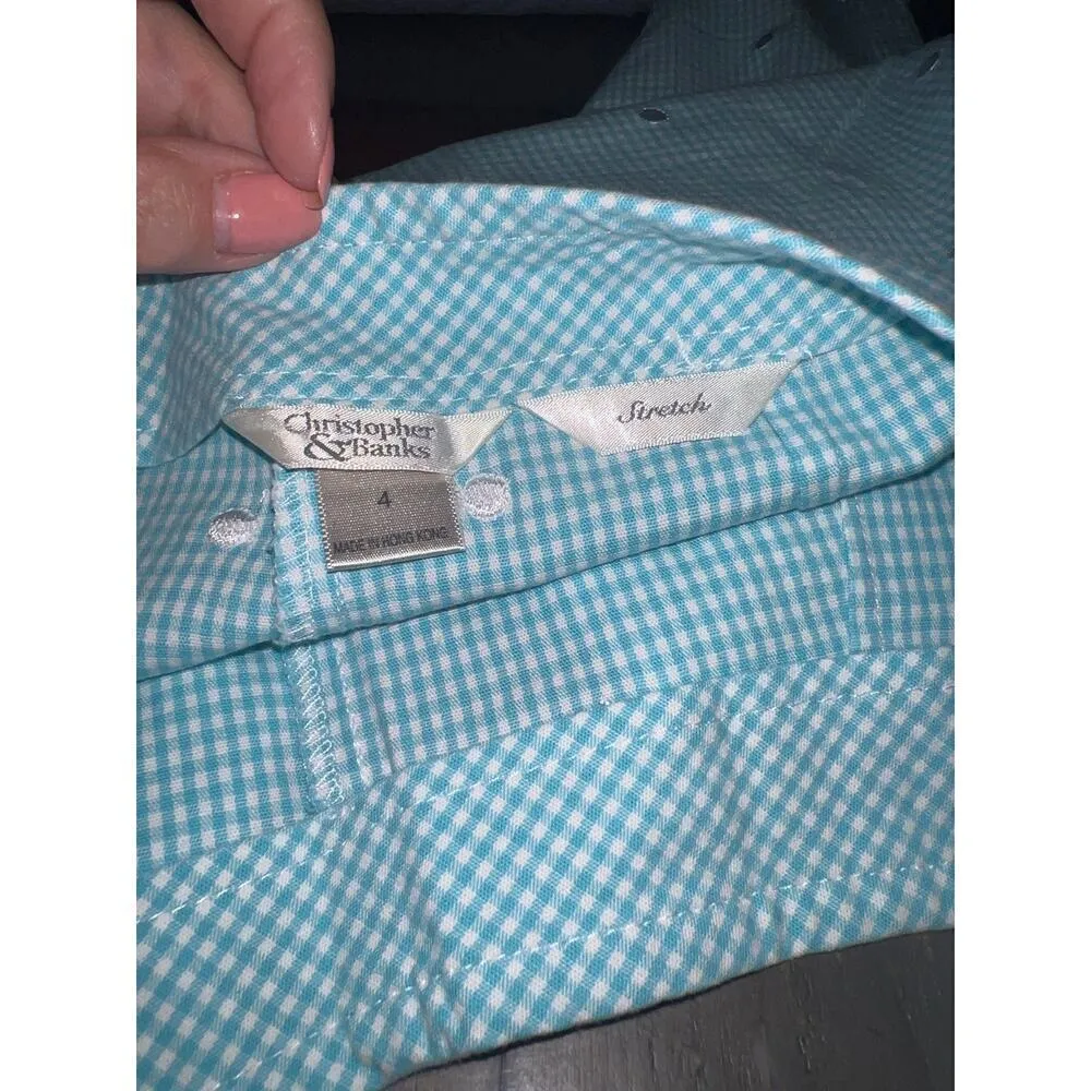 Christopher & Banks Light Blue Checkered Pants with Embroidered Polka Dots Sz 4 - Image 2