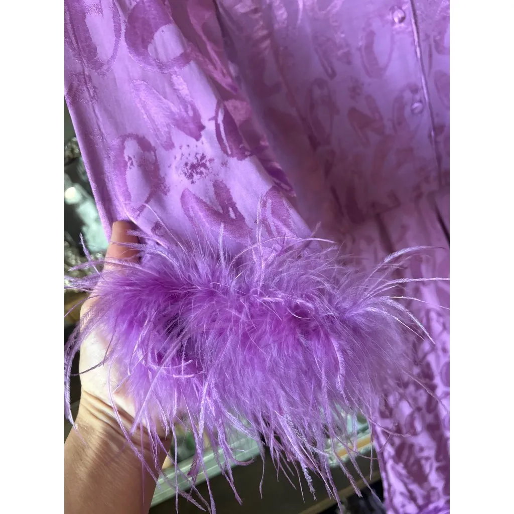 Nocturne Button Down Feathered Shirt Pants Matching Set Lilac Purple Womens Size Size XS - Image 10
