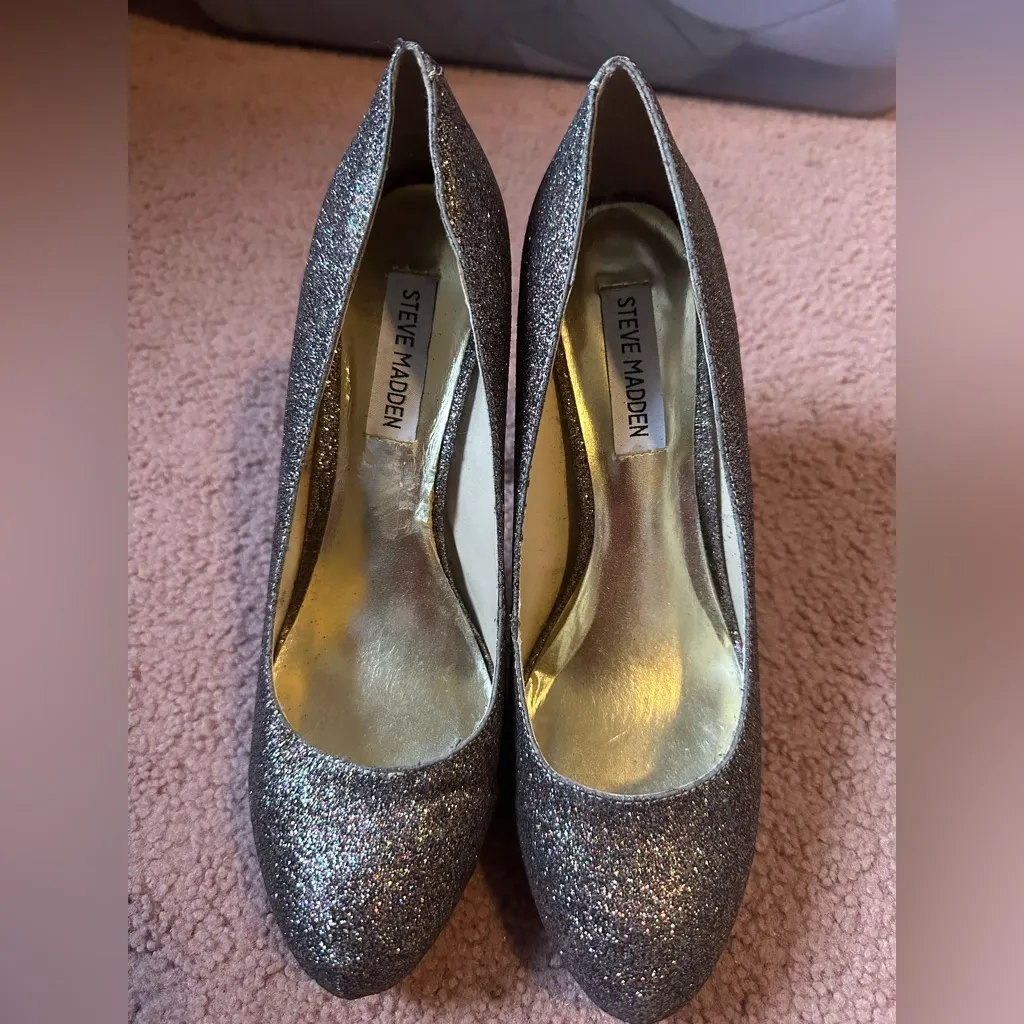 Steve Madden Mixed Glitter P-Miami Heels Stiletto Shoes Sz 8.5 Women 4.75” Heel - Image 2