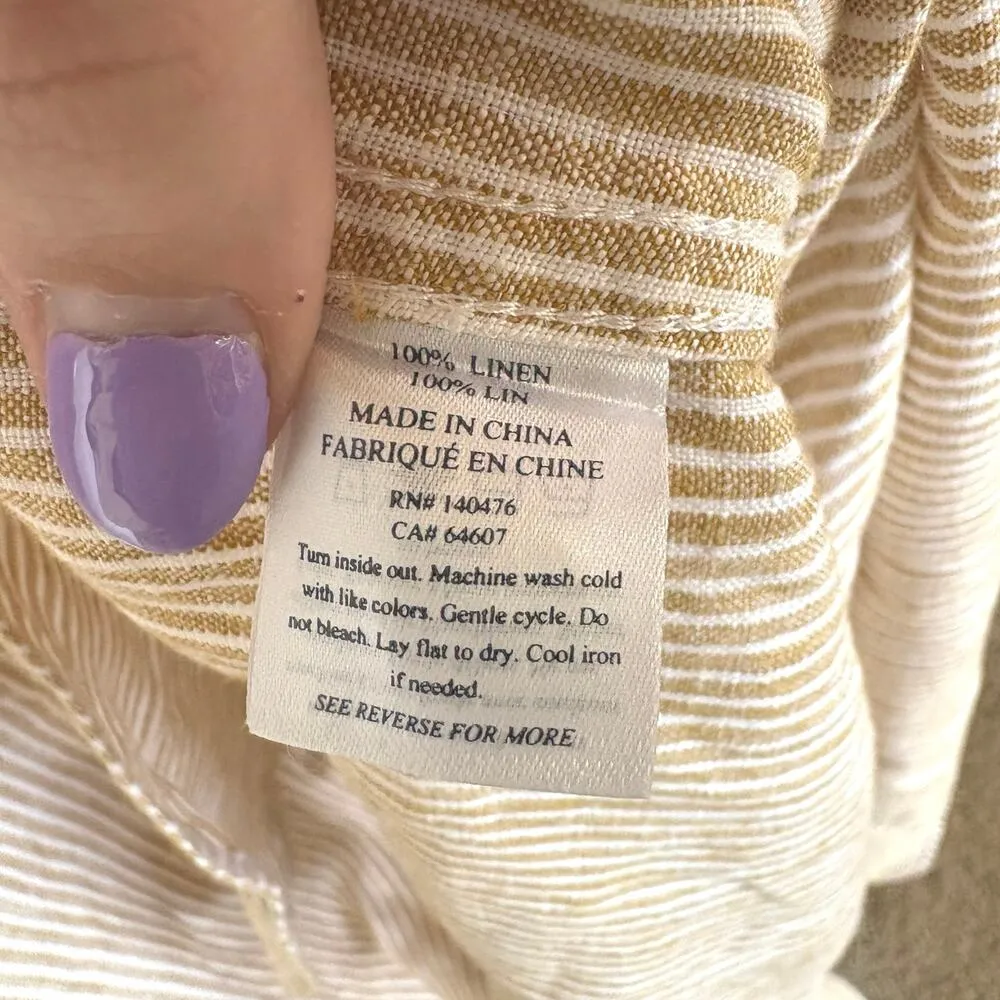 Faherty Striped Linen Beach Maxi Shirt Dress Button Down Vacation Oversized XS Tan - Image 8