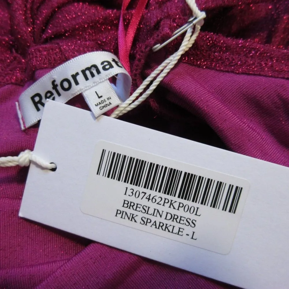 NWT Reformation Breslin Midi in Pink Sparkle Ruched Knit Tank Dress L $178 - Image 5