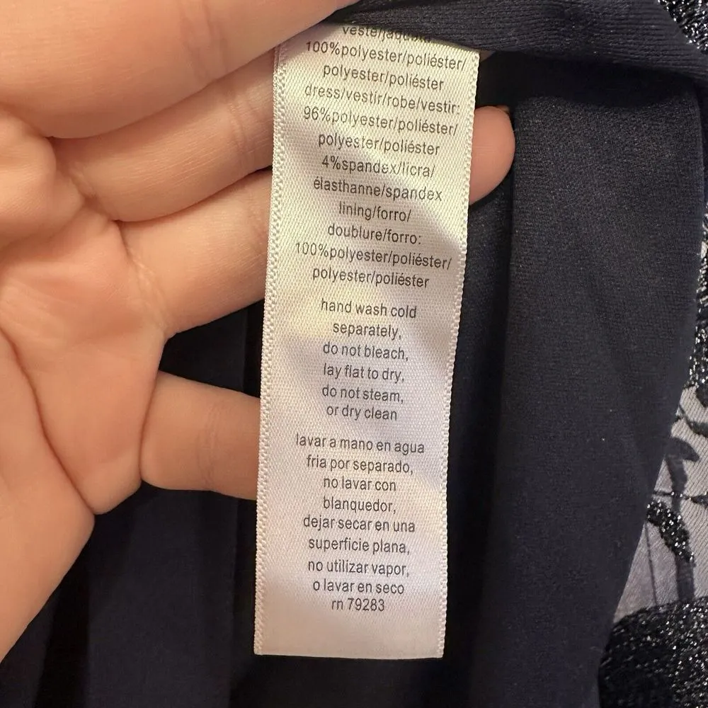 Alex Evenings Navy Blue Knee Length Shift Dress Embroidered Attached Jacket 12 - Image 6