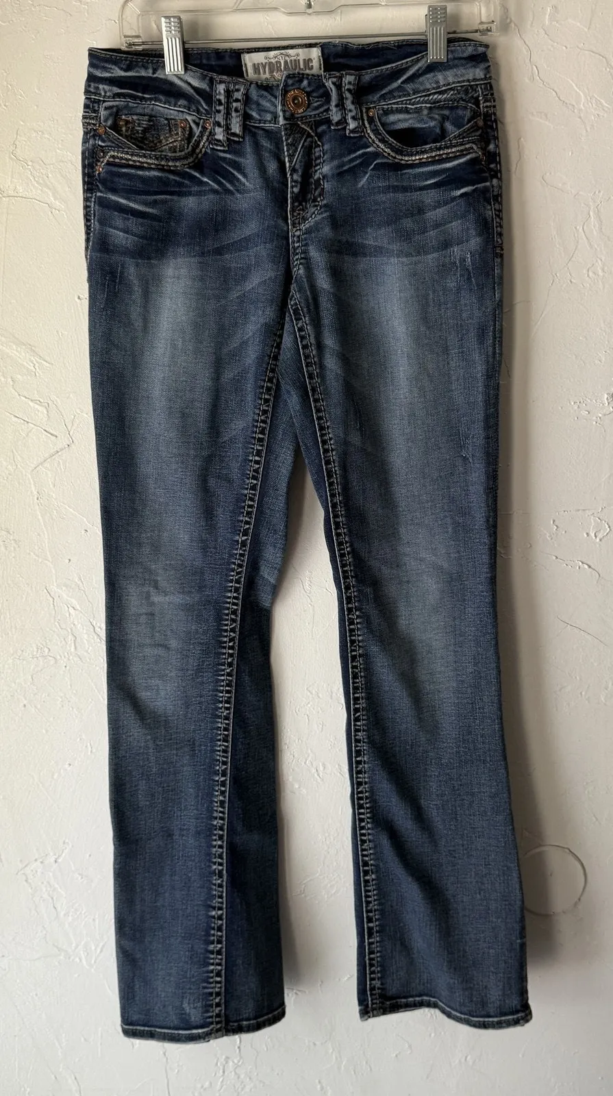 Hydraulic Jeans Y2k 6 Blue Slim Boot Gramercy Embroidered Pockets Denim Pants - Image 1