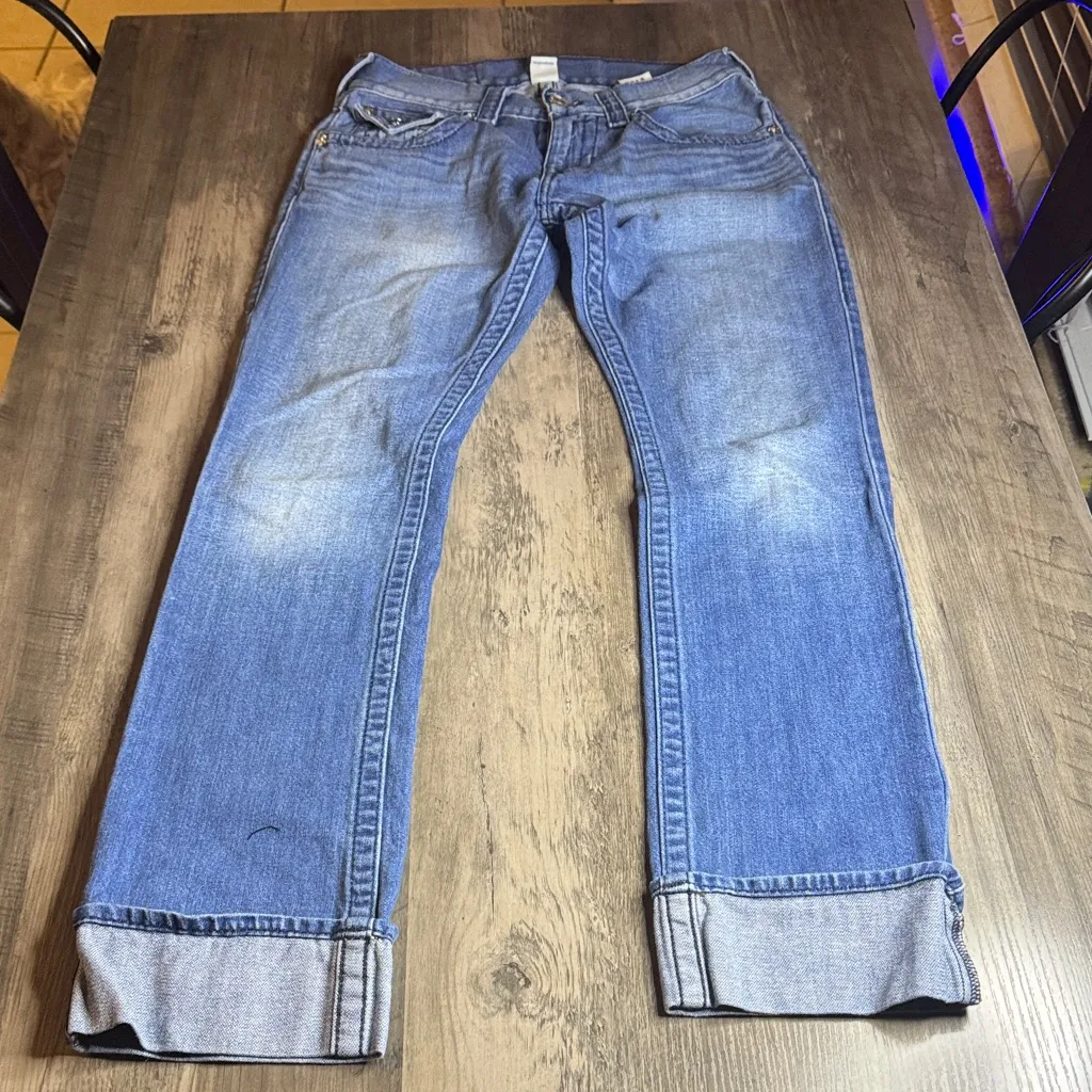 True Religion Medium Blue Cuffed Denim Straight Leg Jeans - Image 3