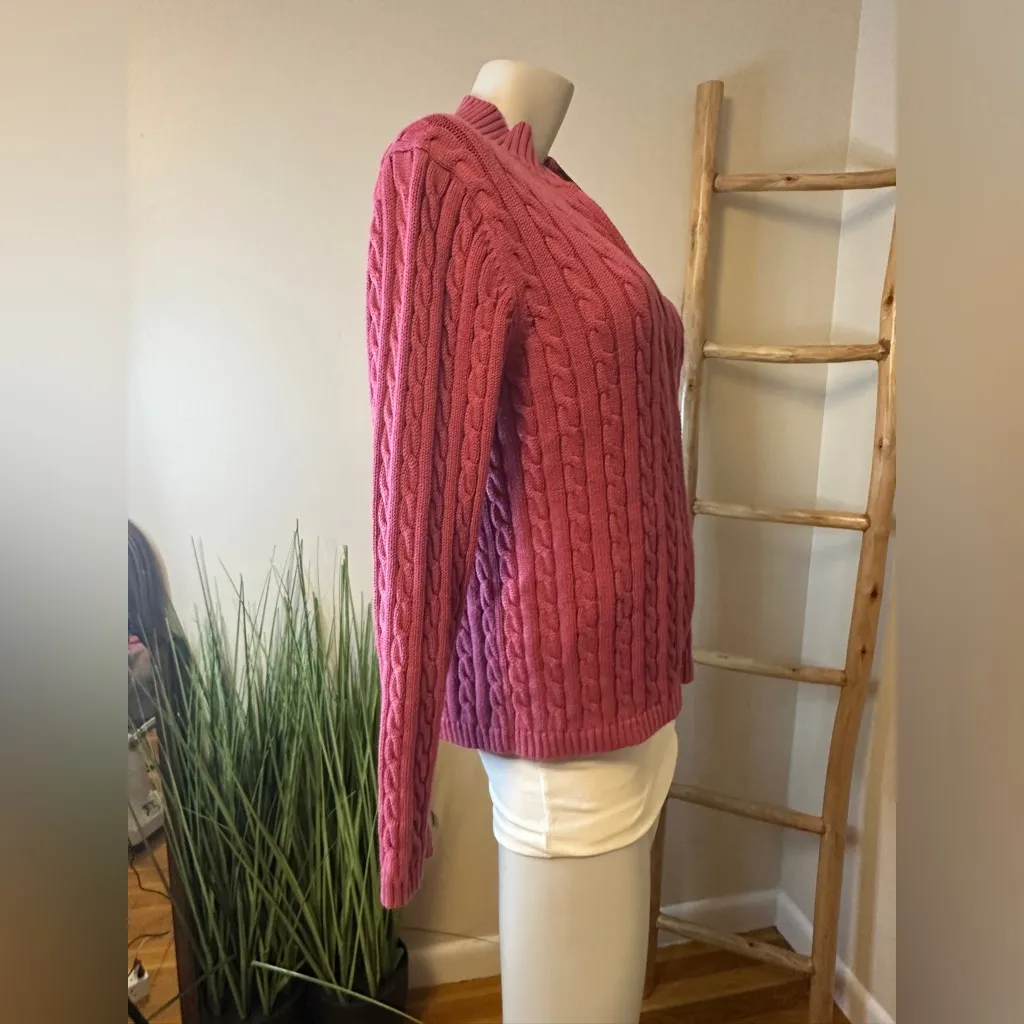 L.L. Bean Women’s Large Dusty Rose Full Zip Cable Knit Cardigan Sweater VINTAGE Pink - Image 5