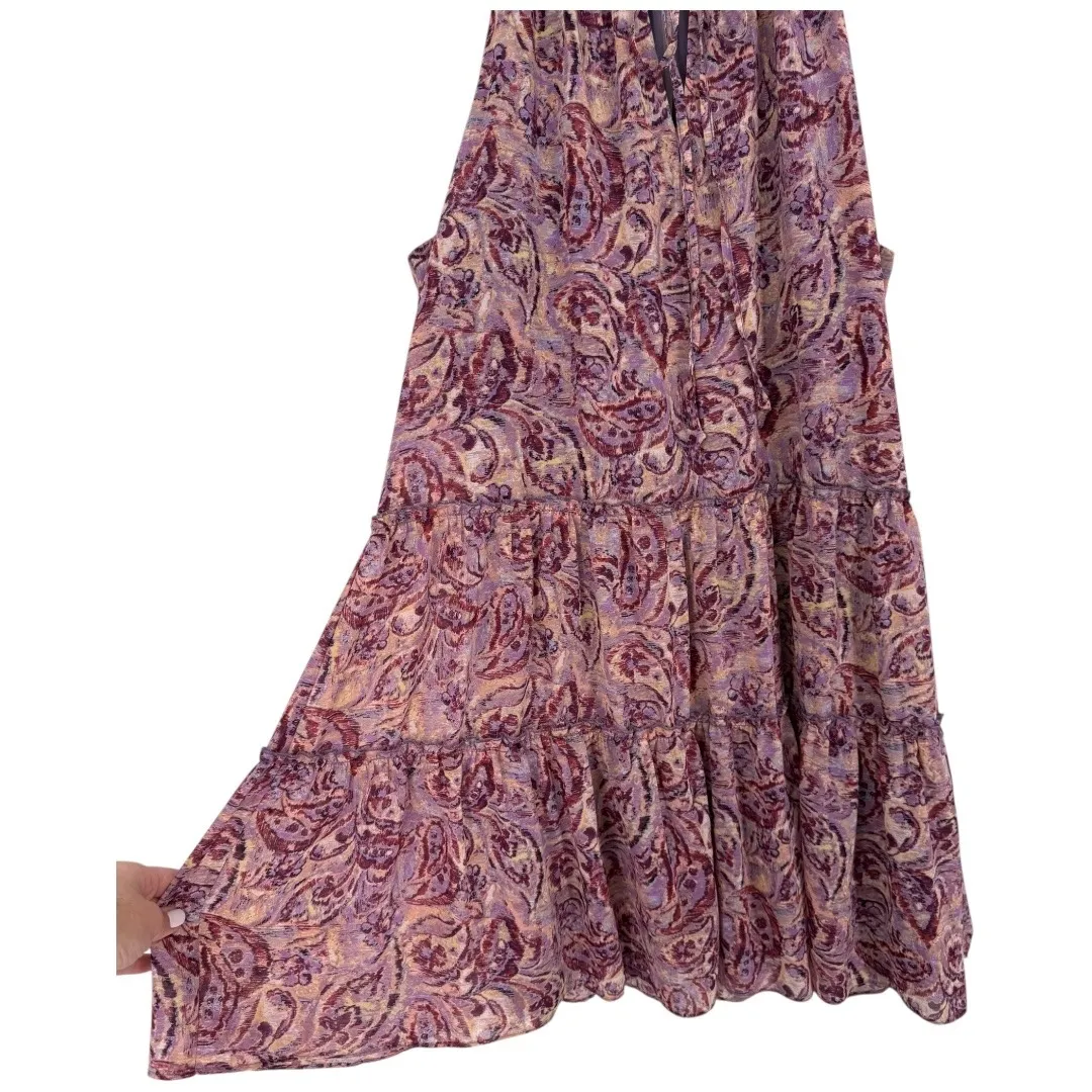 DREW Purple Pink Paisley Sleeveless Tiered Mini Halter Dress Size Large Feminine - Image 10