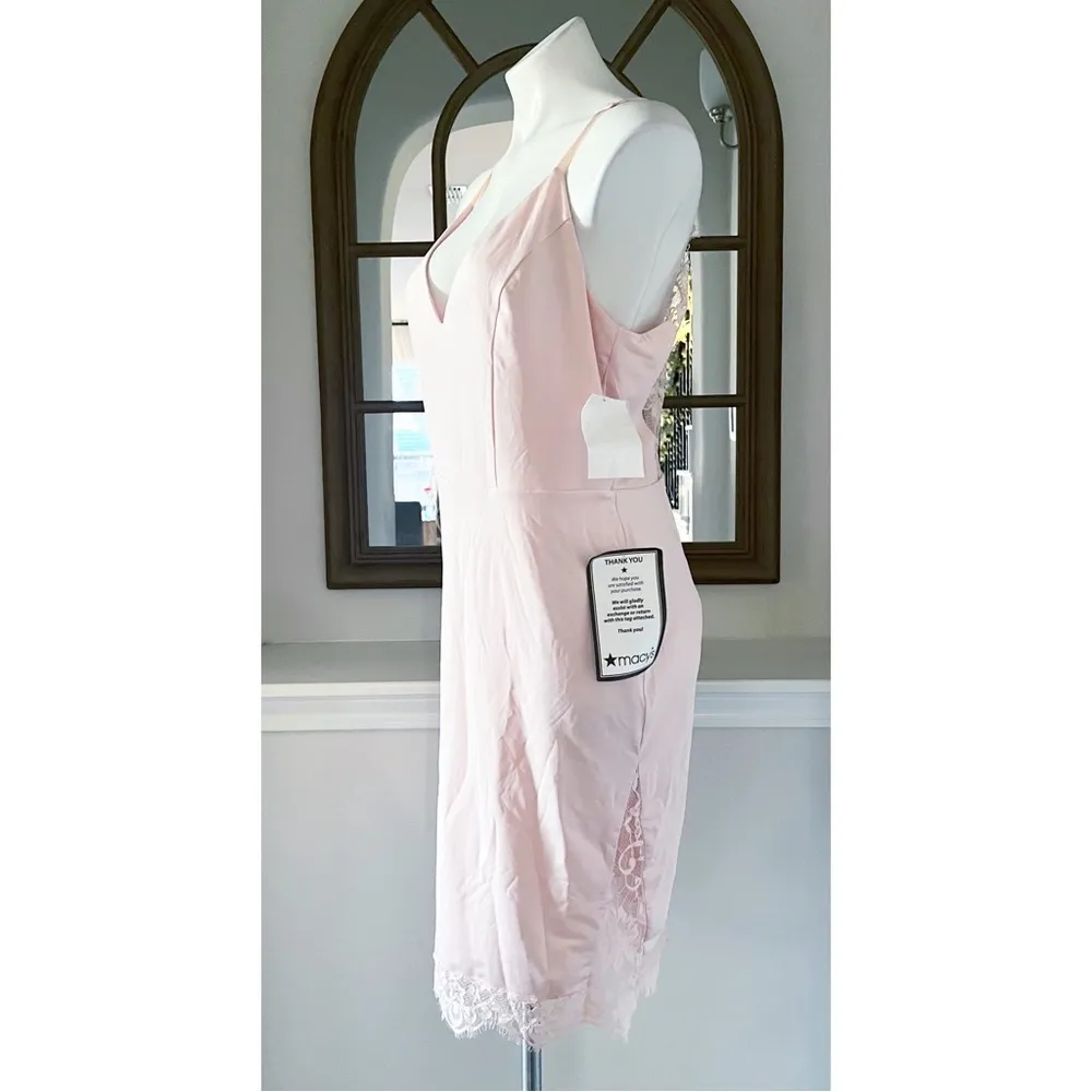 Bebe Lace Inset Sleeveless Eyelash Hem Bodycon Dress in Blush Pink, Size XL NWT - Image 8