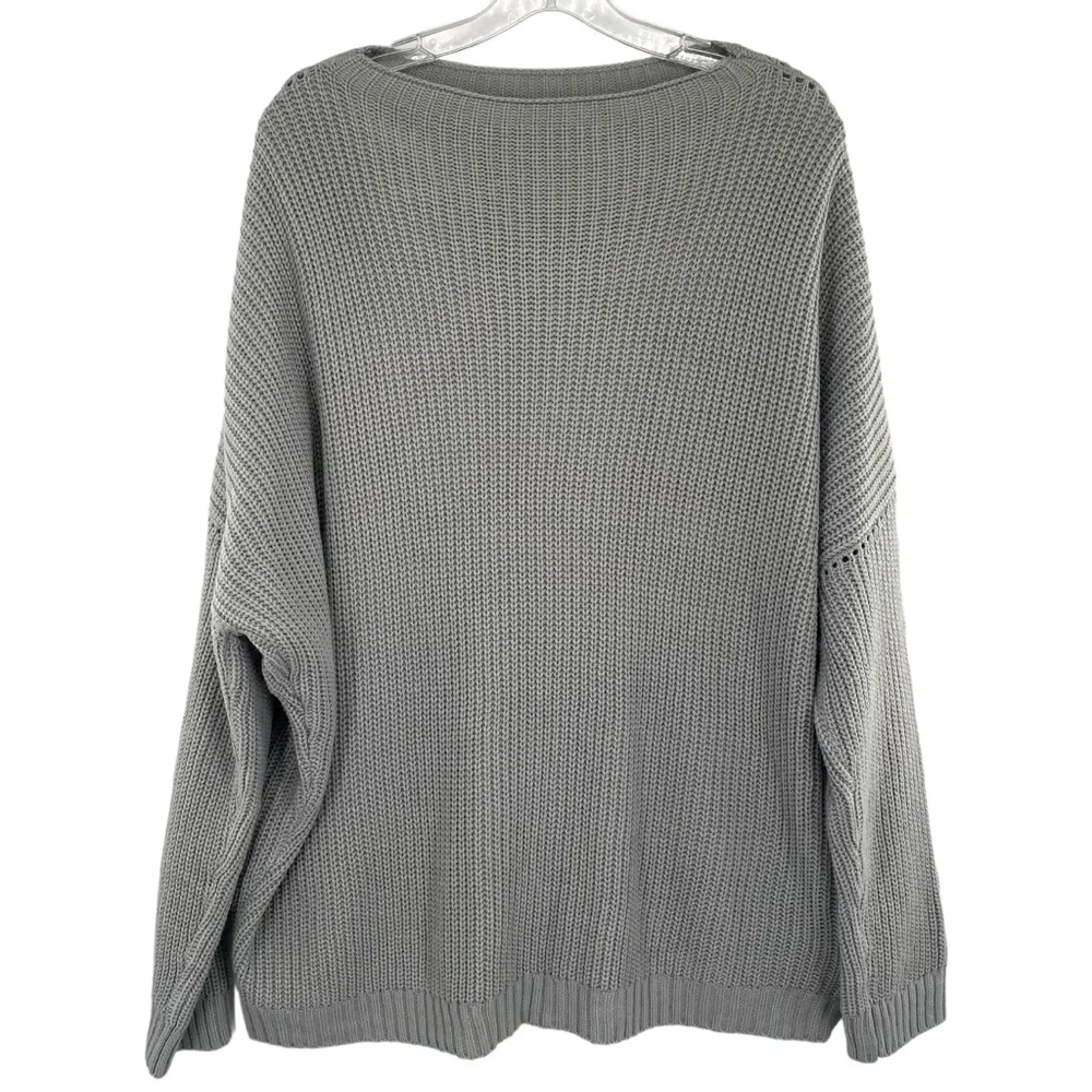 Women’s Chunky Oversized Wool Blend Gray Knit Sweater Size XL - Image 12