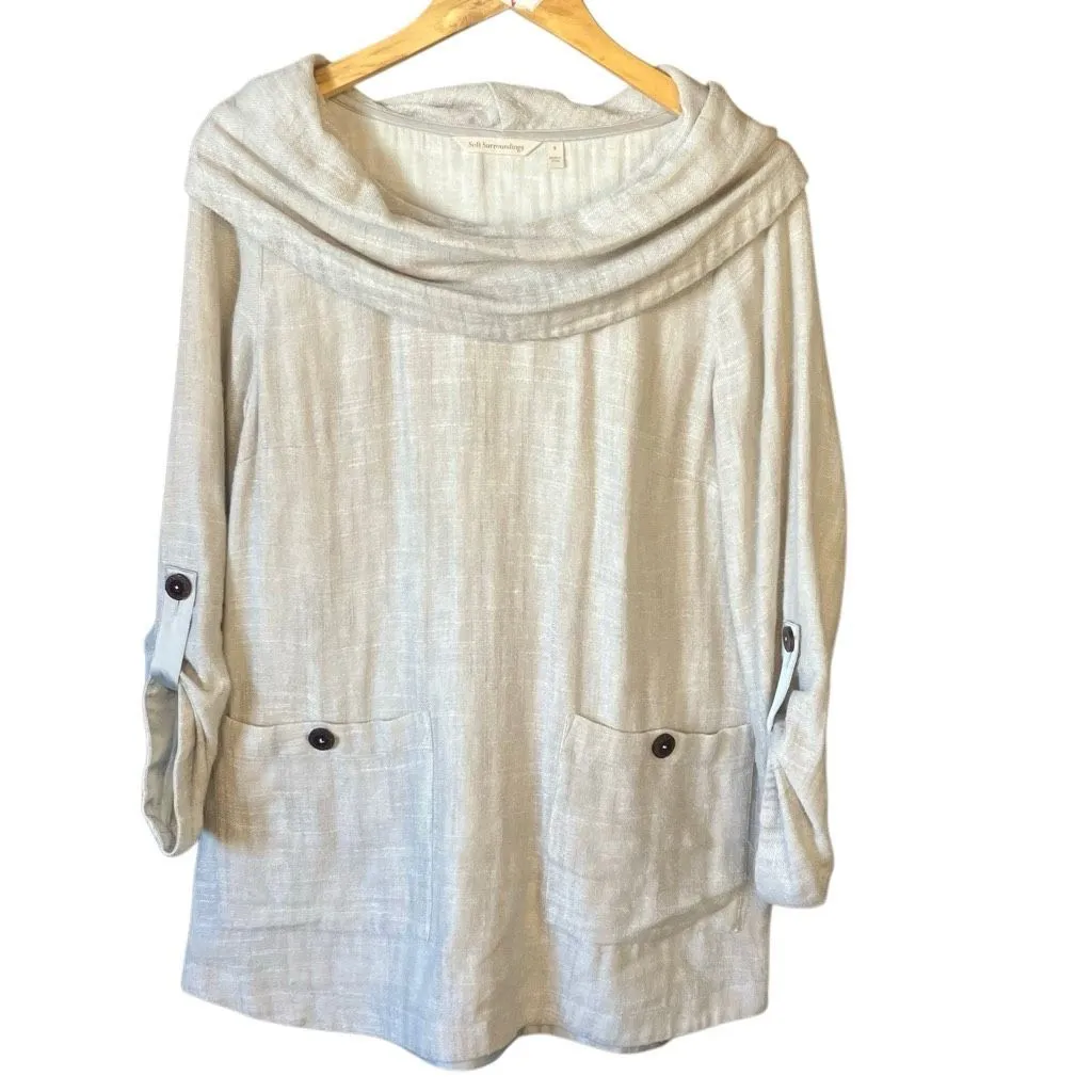 Soft Surroundings Sundown Oatmeal Cowl Funnel Neck Tunic Linen Small #758 - Image 2