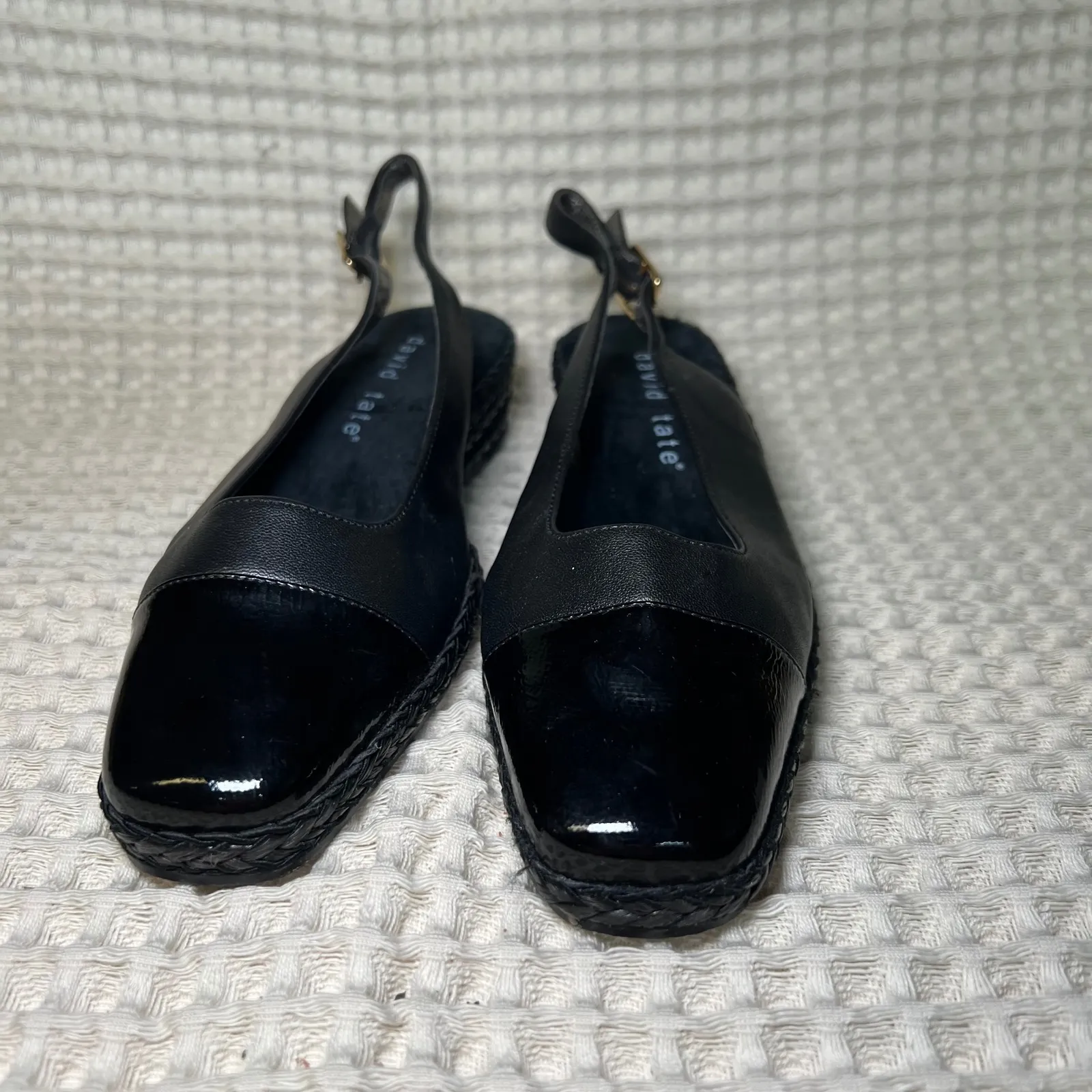 David Tate Black Patent Leather Slingback Wedge Espadrille Shoes Womens size 7 - Image 2
