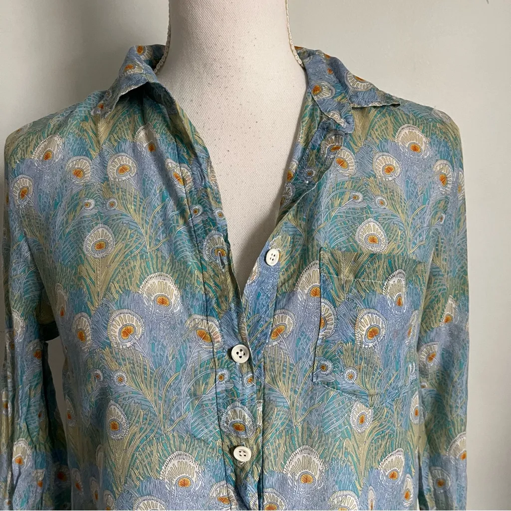 Liberty Art Fabrics for J. Crew • Peacock Feather Print Women's Top Cotton Silk - Image 2